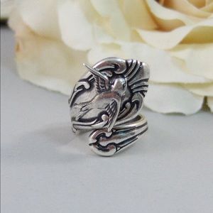 Ring Silver Spoon Vintage Sparrow Bird Antique Boho bohemian spring mother’s day